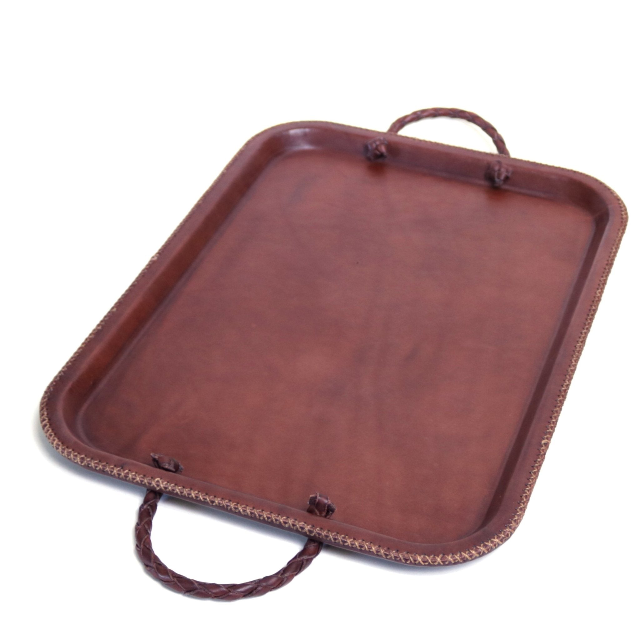 Caballo | Brown Leather Serving Tray with Braided Handlescategory_Kitchen & Dining from Bati - SHOPELEOS